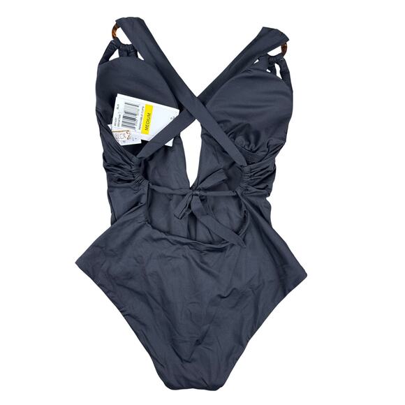 Becca by Rebecca Virtue One-Piece Swimsuit Color Code Skylar Ring Plunge Black - Picture 4 of 8